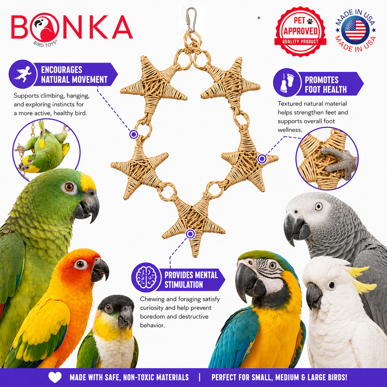 3374 Natural Vine Star Chain - Bonka Bird Toys