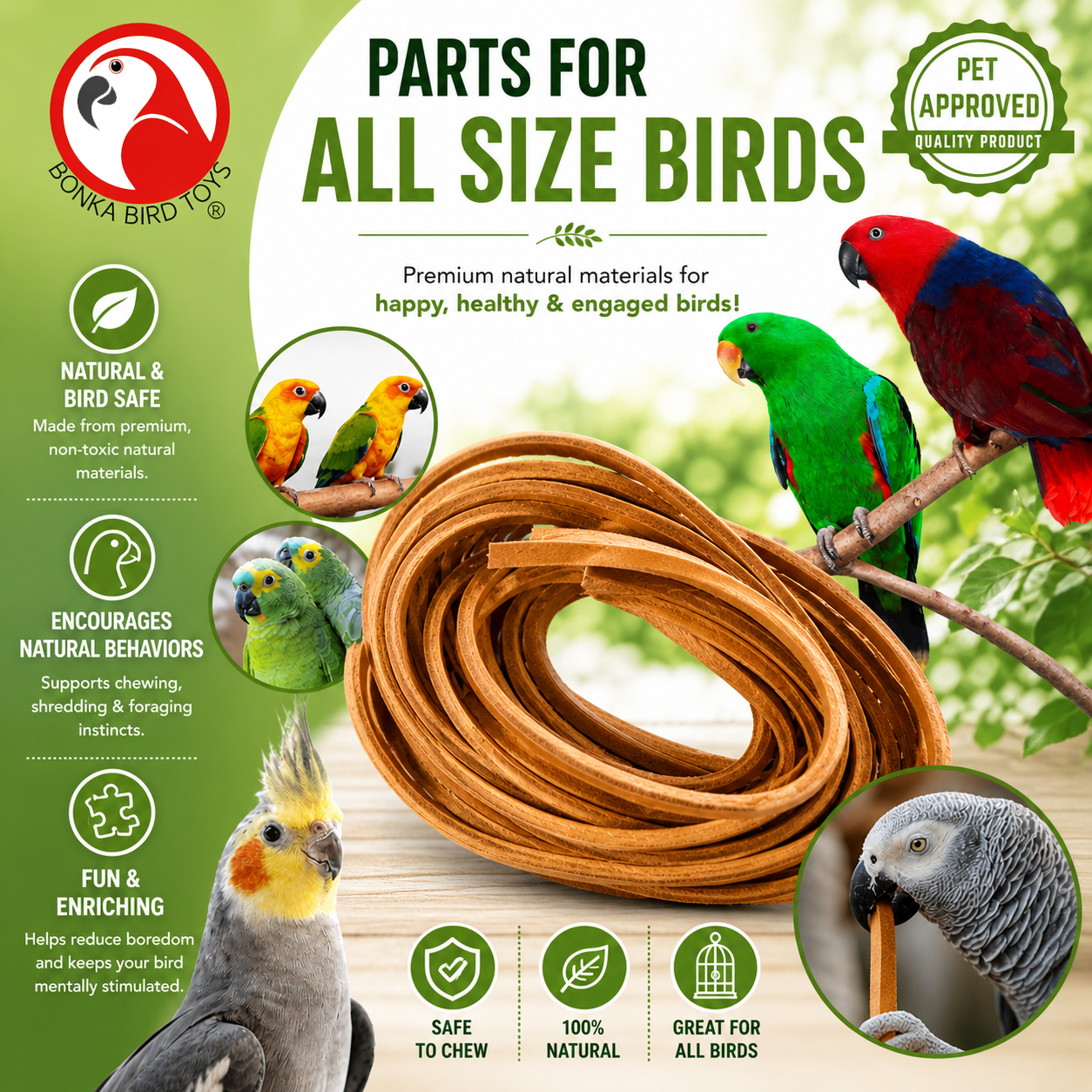 WEEKEND BONUS SALE! 2002 Pk6 Thick Leather 48" x 1/4" - Bonka Bird Toys