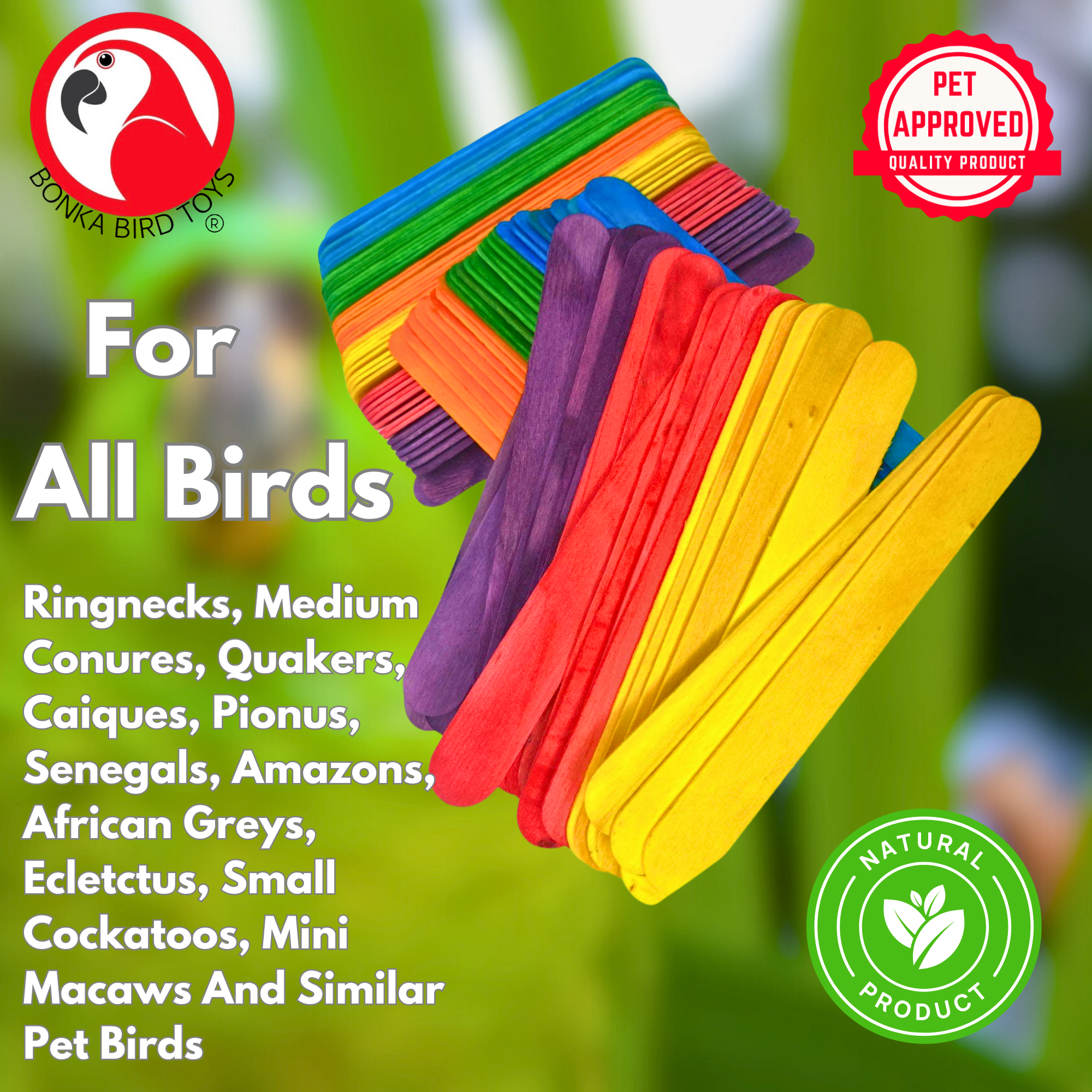 Pk100 Big Colored Wooden Chewy Sticks - Bonka Bird Toys