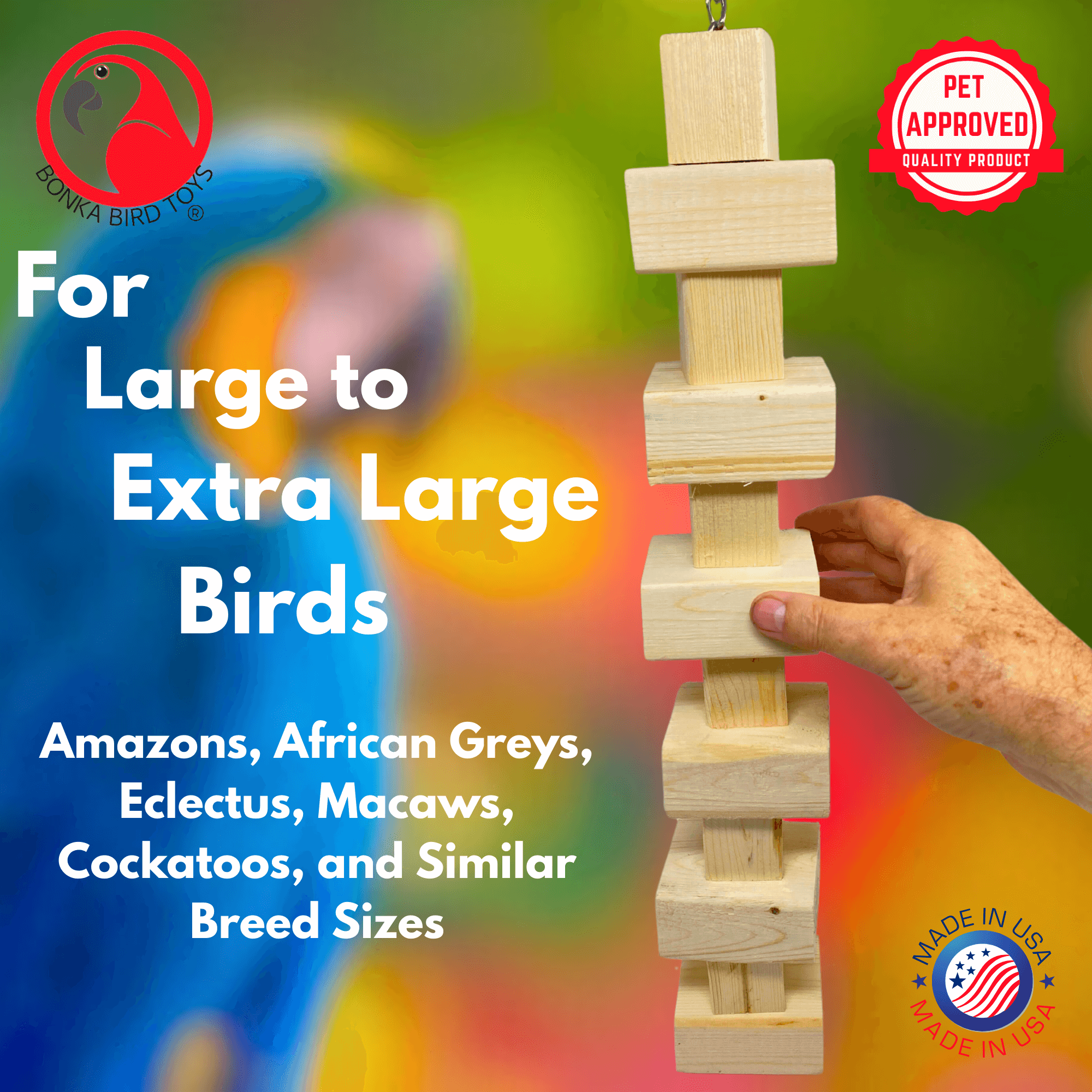 1179 Long Big Bites Natural Wood Tower - Bonka Bird Toys