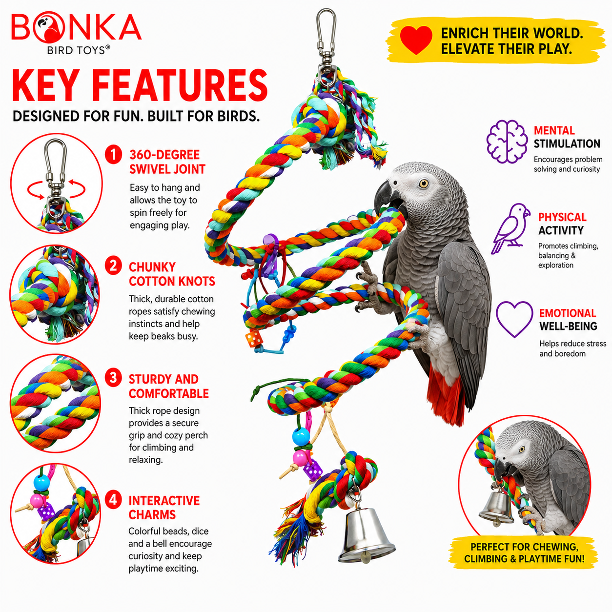 1961 Large Rope Coil Charm Swing - Bonka Bird Toys