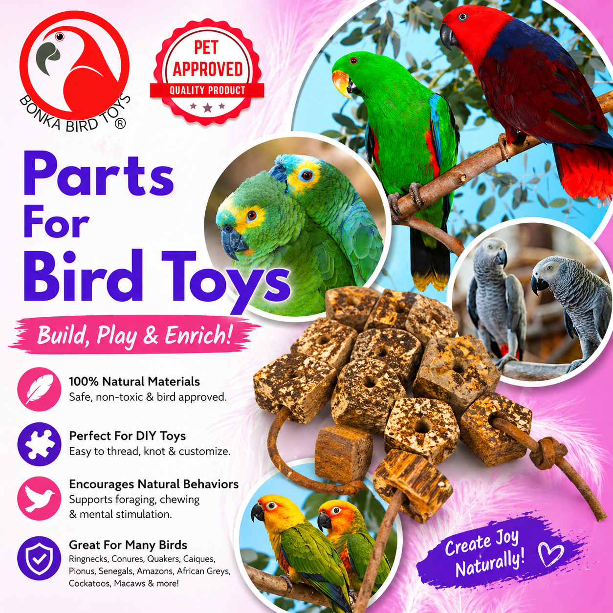 3893 Pk12 Natural Mahogany Sliced Pods - Bonka Bird Toys