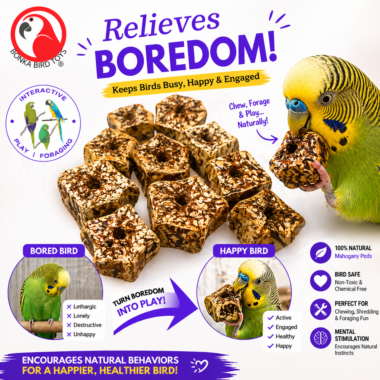 3893 Pk12 Natural Mahogany Sliced Pods - Bonka Bird Toys