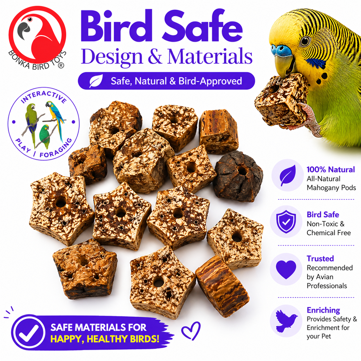 3893 Pk12 Natural Mahogany Sliced Pods - Bonka Bird Toys