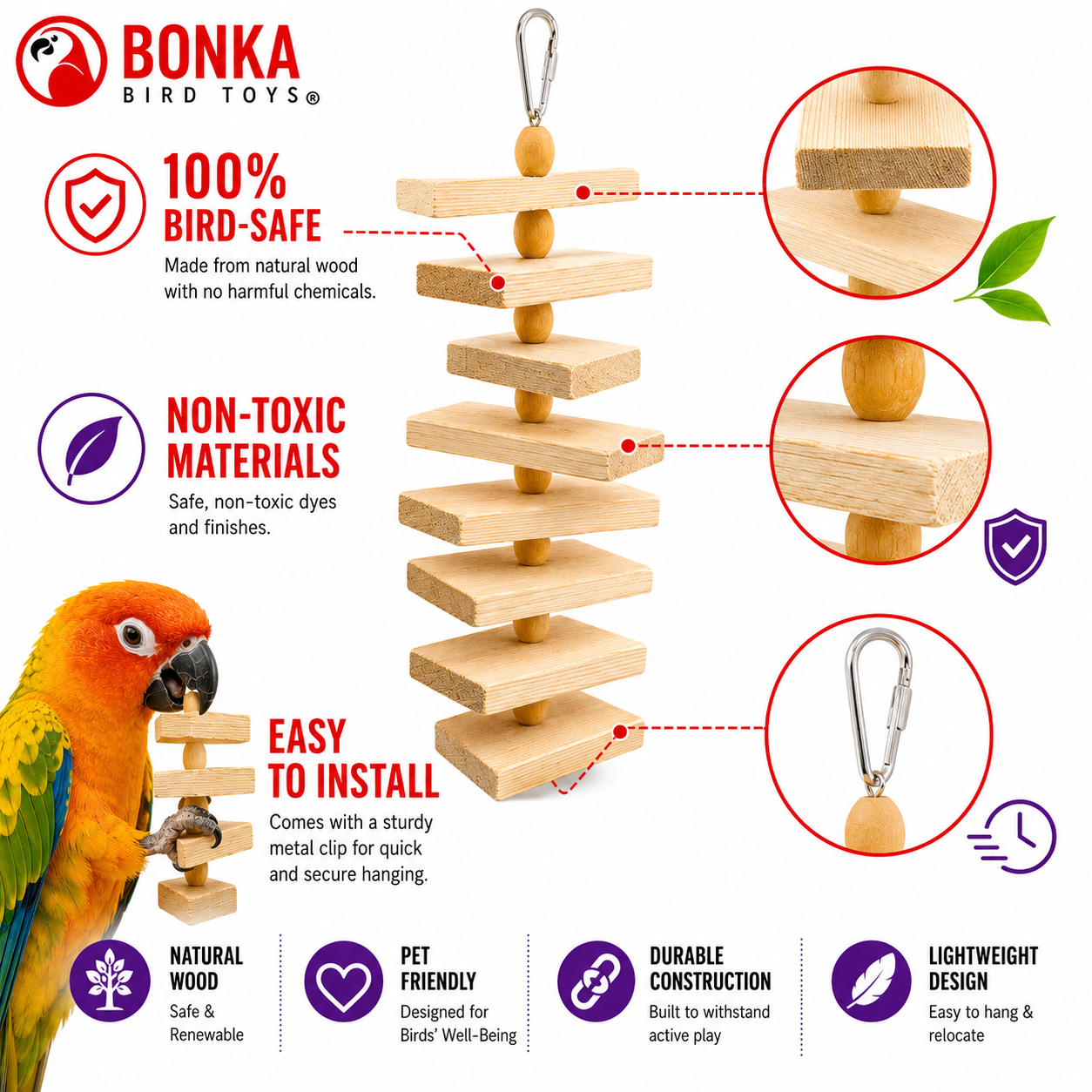1317 Large Natural Slat Chewer - Bonka Bird Toys