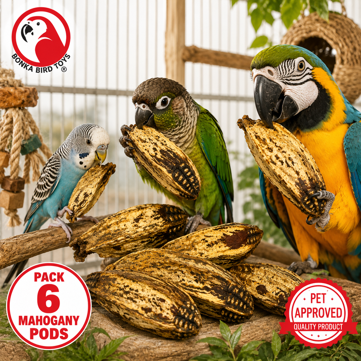 2449 Pk6 Mahogany Pods - Bonka Bird Toys