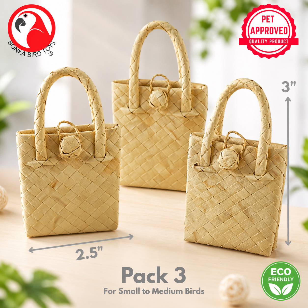 3298 Pk3 Palm Leaf Bag - Bonka Bird Toys