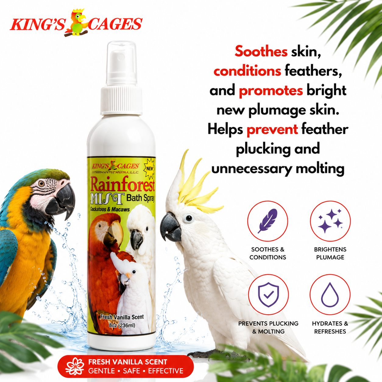 White Rainforest Mist Cockatoos and Macaw 8oz - Bonka Bird Toys