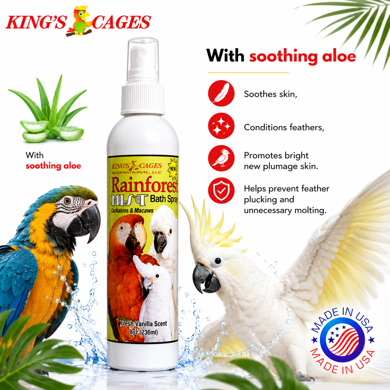 White Rainforest Mist Cockatoos and Macaw 8oz - Bonka Bird Toys