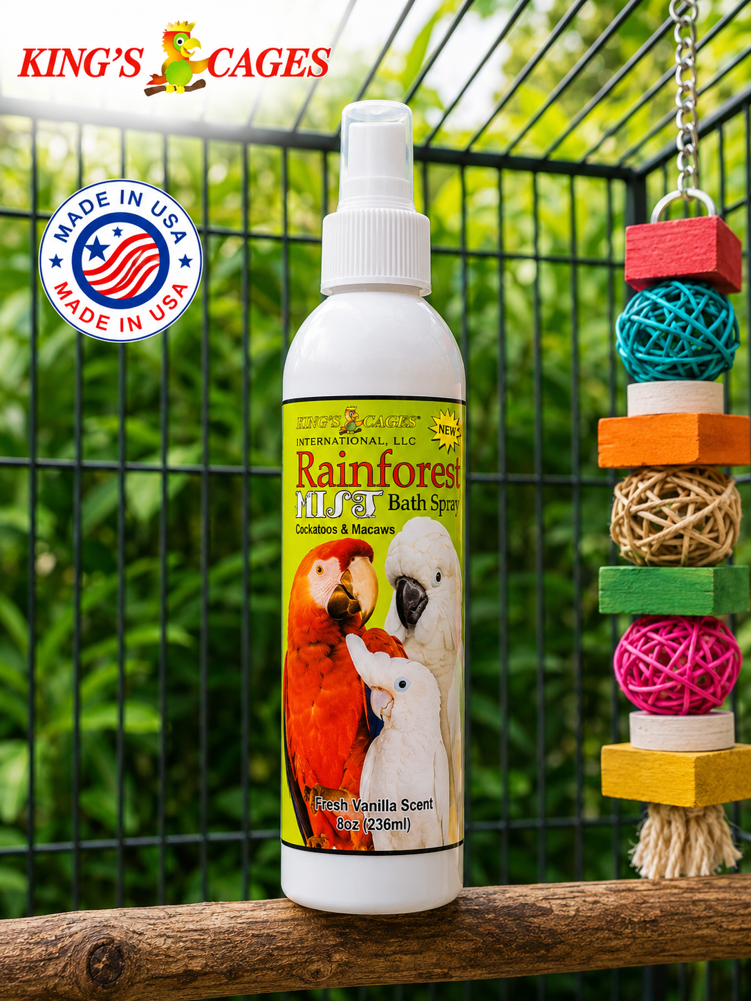 White Rainforest Mist Cockatoos and Macaw 8oz - Bonka Bird Toys