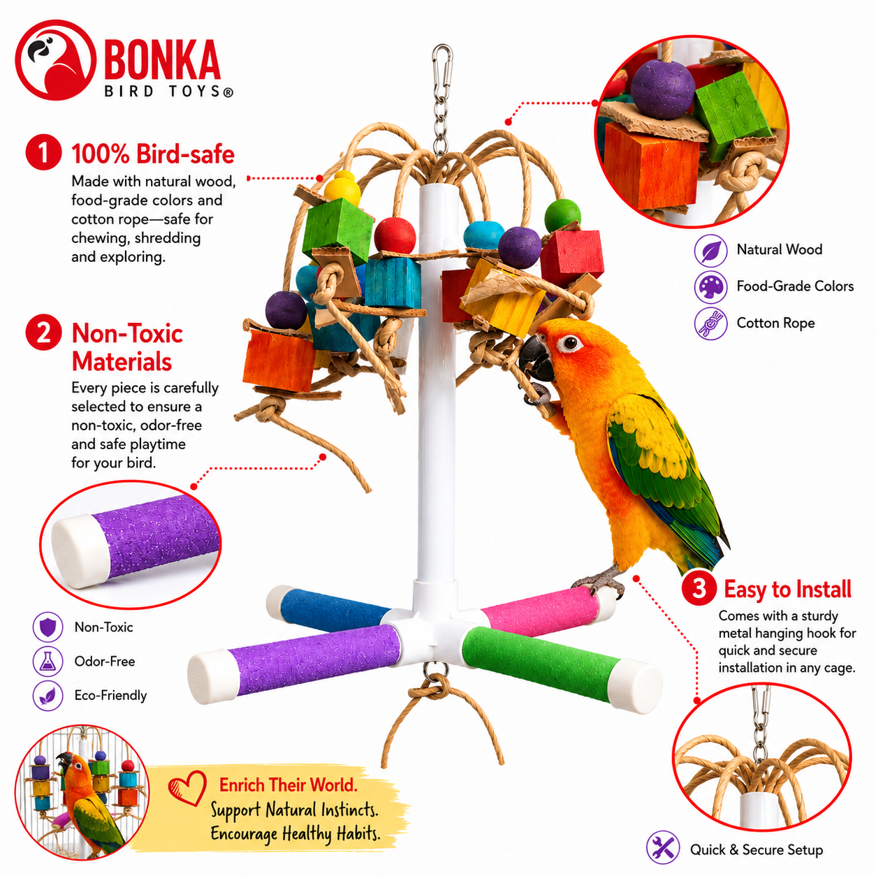 2597 Quad PVC Bird Perch - Bonka Bird Toys