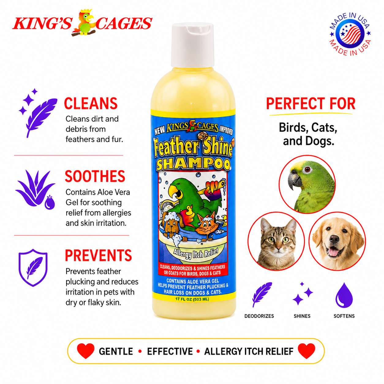 Kings Cages Feather Shine Shampoo 17oz - Bonka Bird Toys