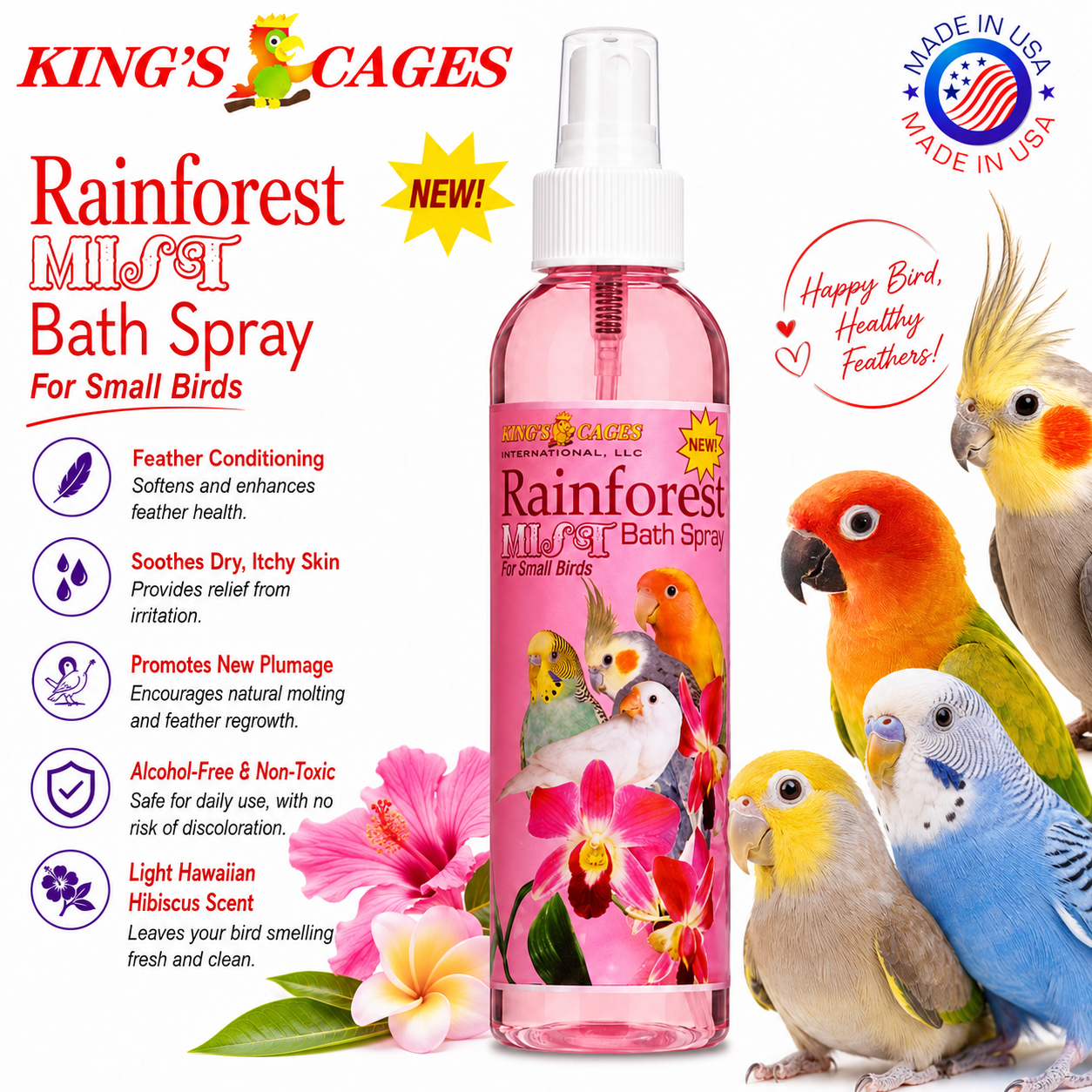 Pink Rainforest Mist Bath Spray for Small Birds 8oz - Bonka Bird Toys