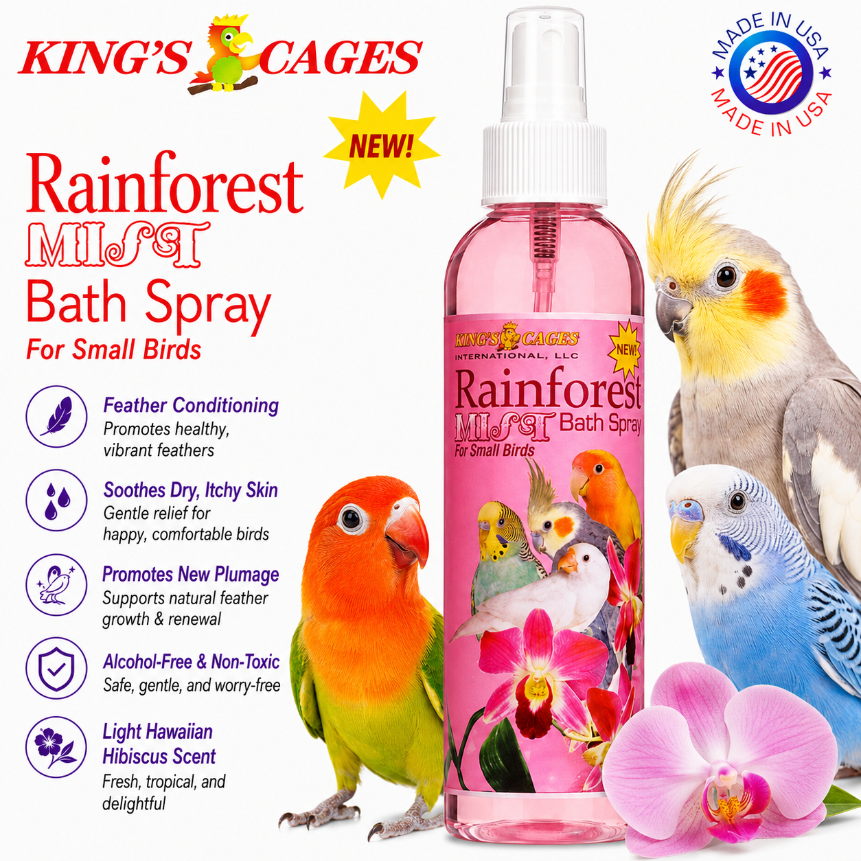 Pink Rainforest Mist Bath Spray for Small Birds 8oz - Bonka Bird Toys