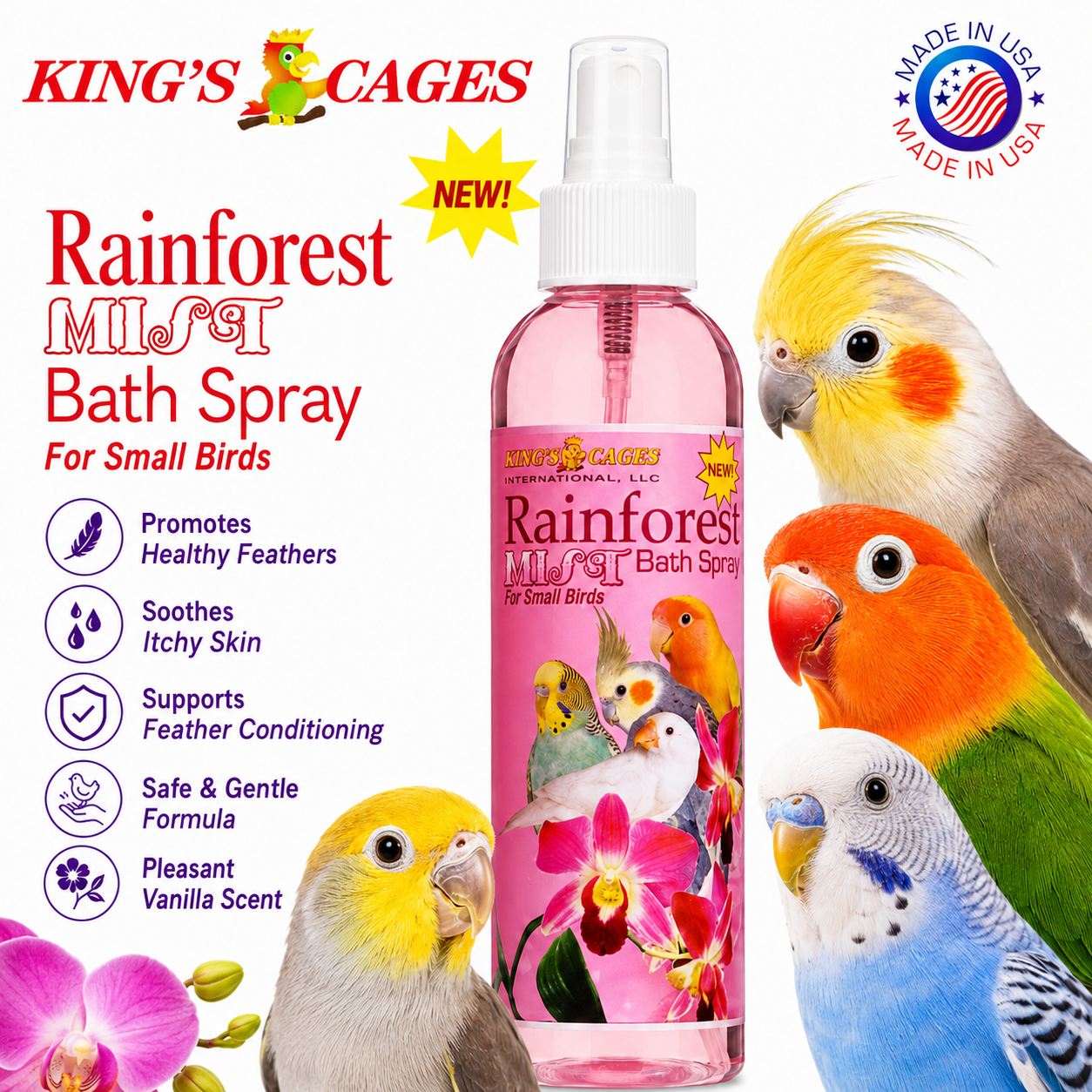 Pink Rainforest Mist Bath Spray for Small Birds 8oz - Bonka Bird Toys
