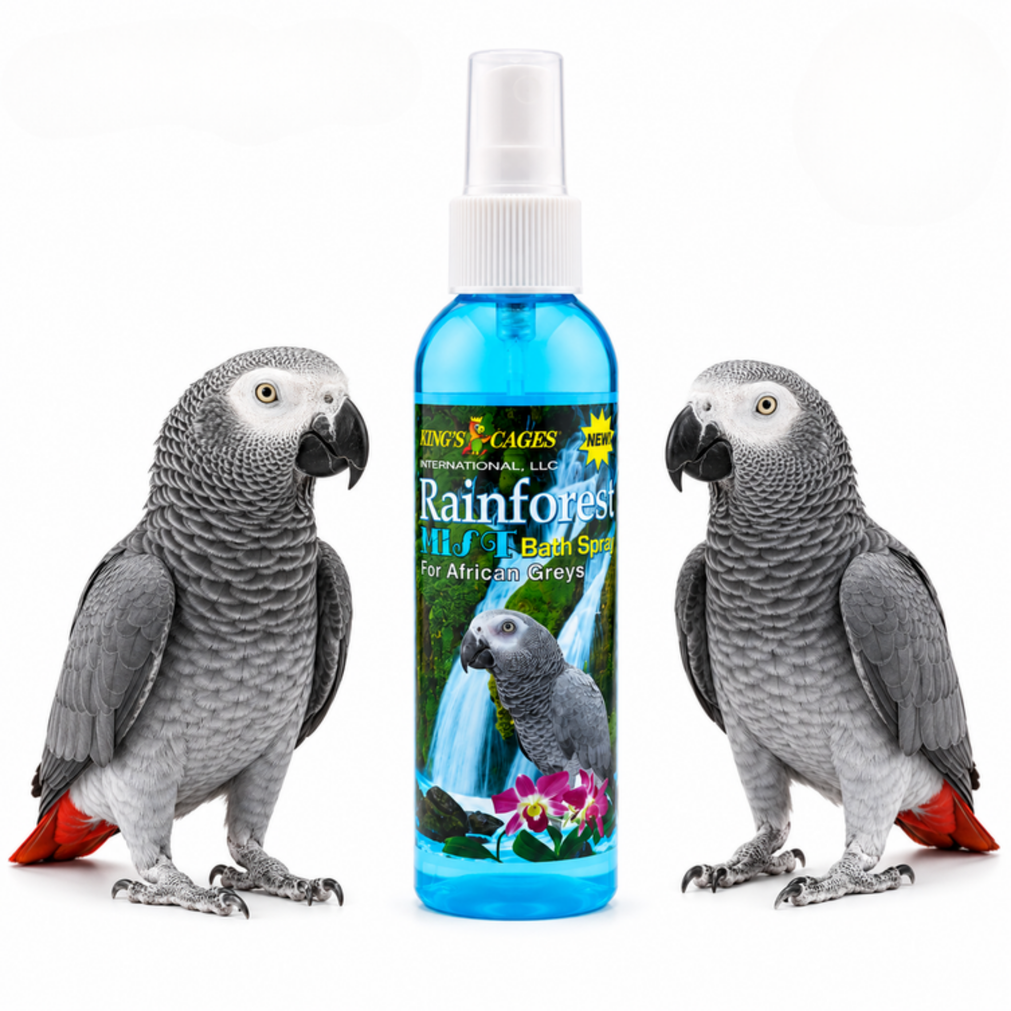 Kings Cages Blue Rainforest Mist Bath Spray for African Greys 8oz - Bonka Bird Toys