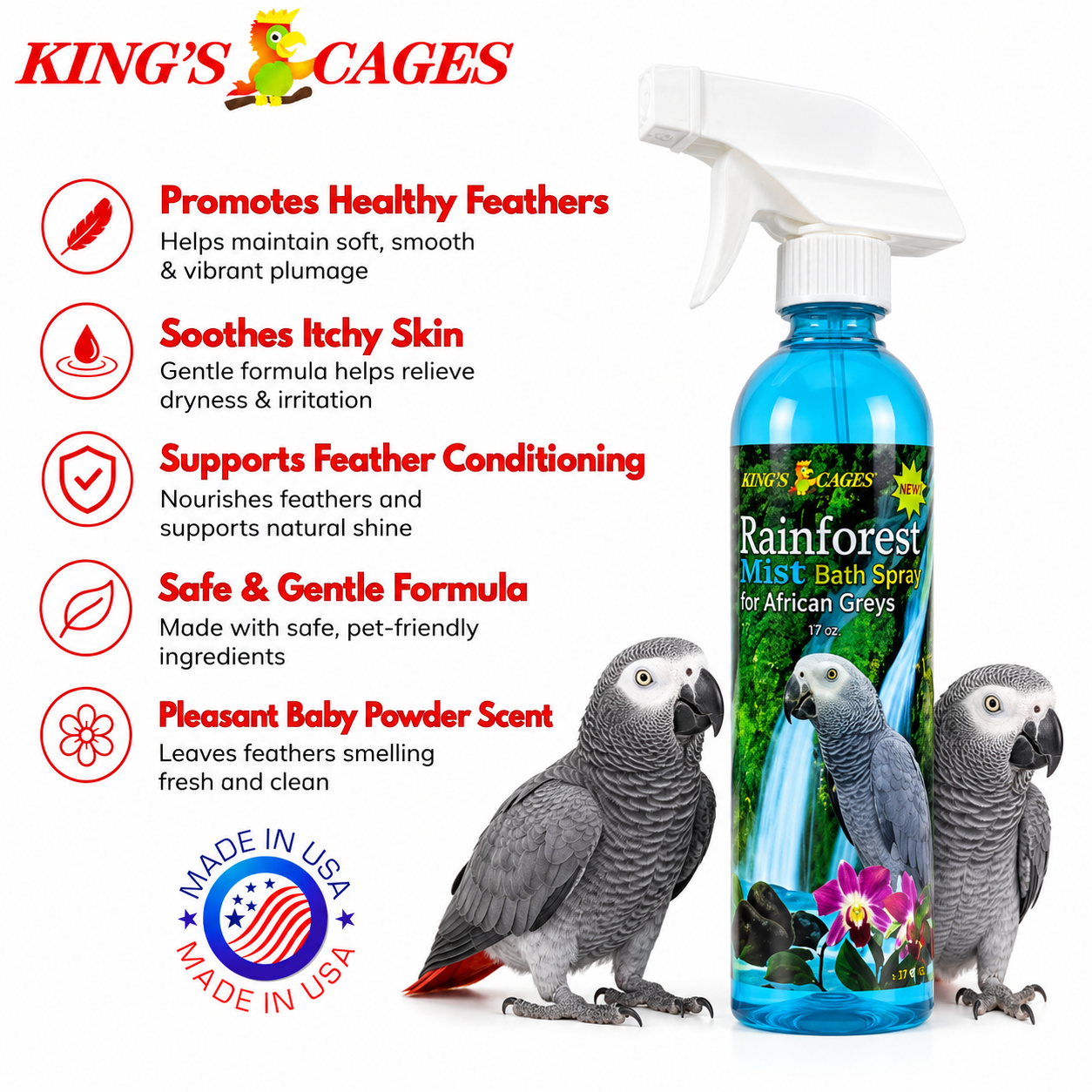 Kings Cages Rainforest Mist 17oz Bath Spray African Greys - Bonka Bird Toys