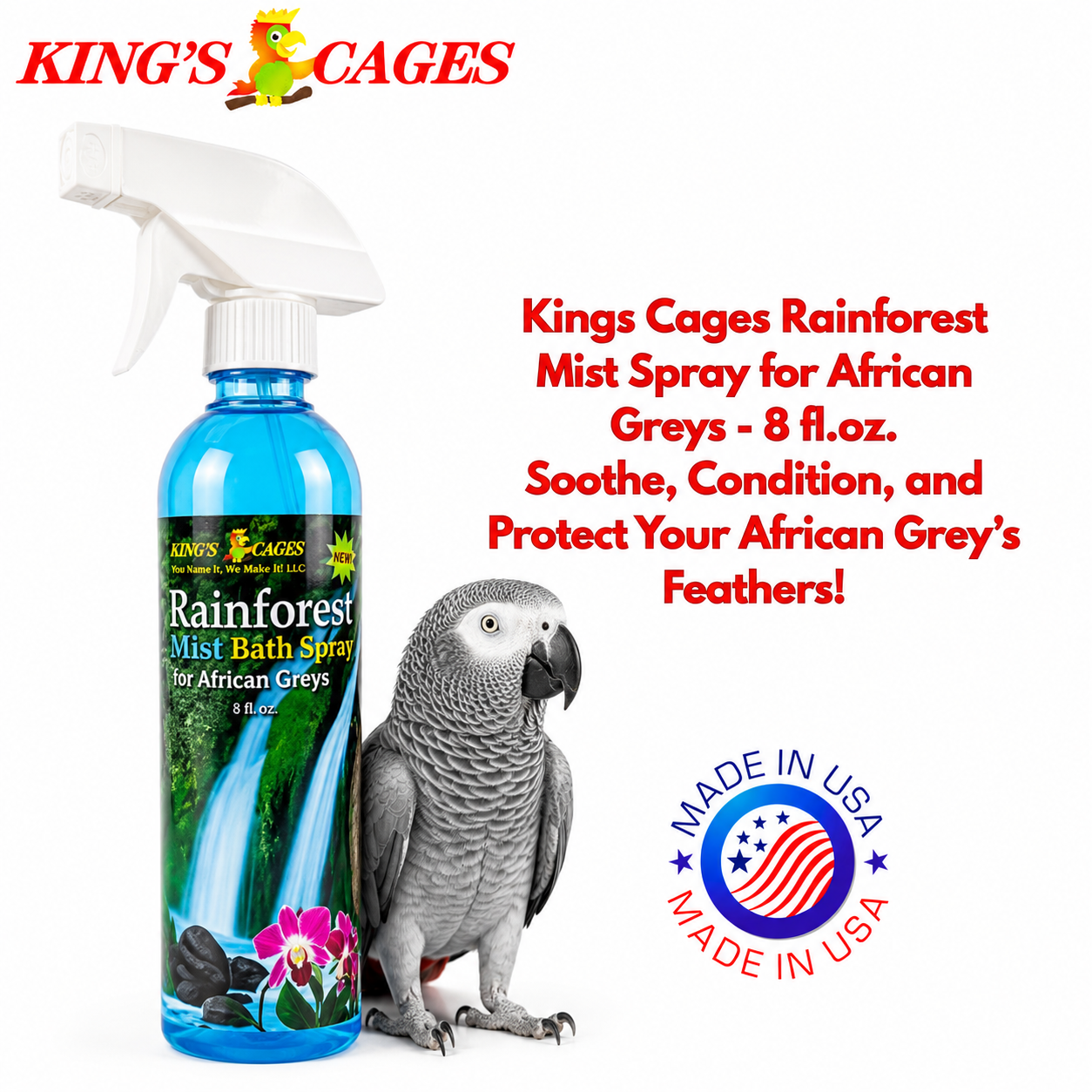 Kings Cages Rainforest Mist 17oz Bath Spray African Greys - Bonka Bird Toys