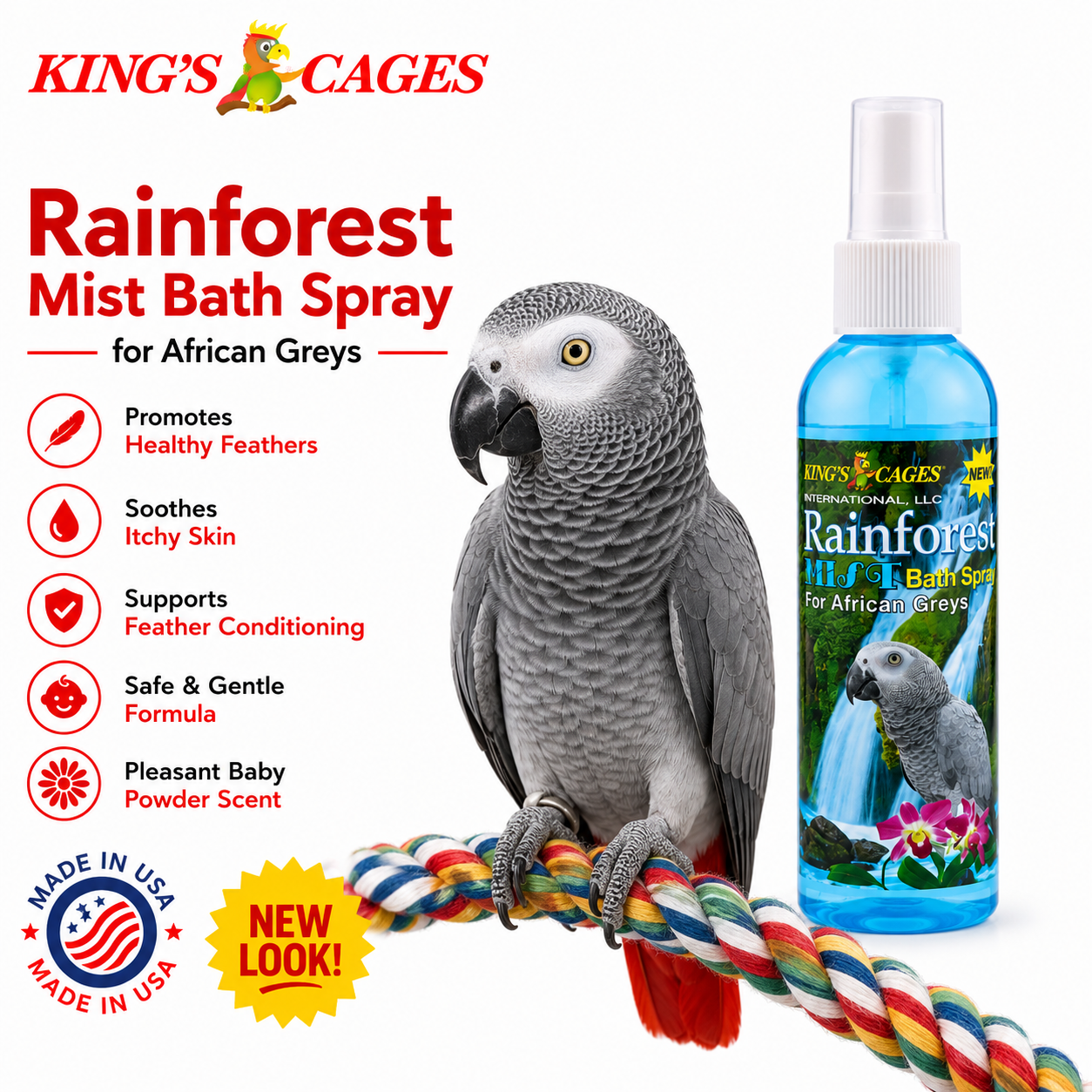 Kings Cages Blue Rainforest Mist Bath Spray for African Greys 8 oz - Bonka Bird Toys