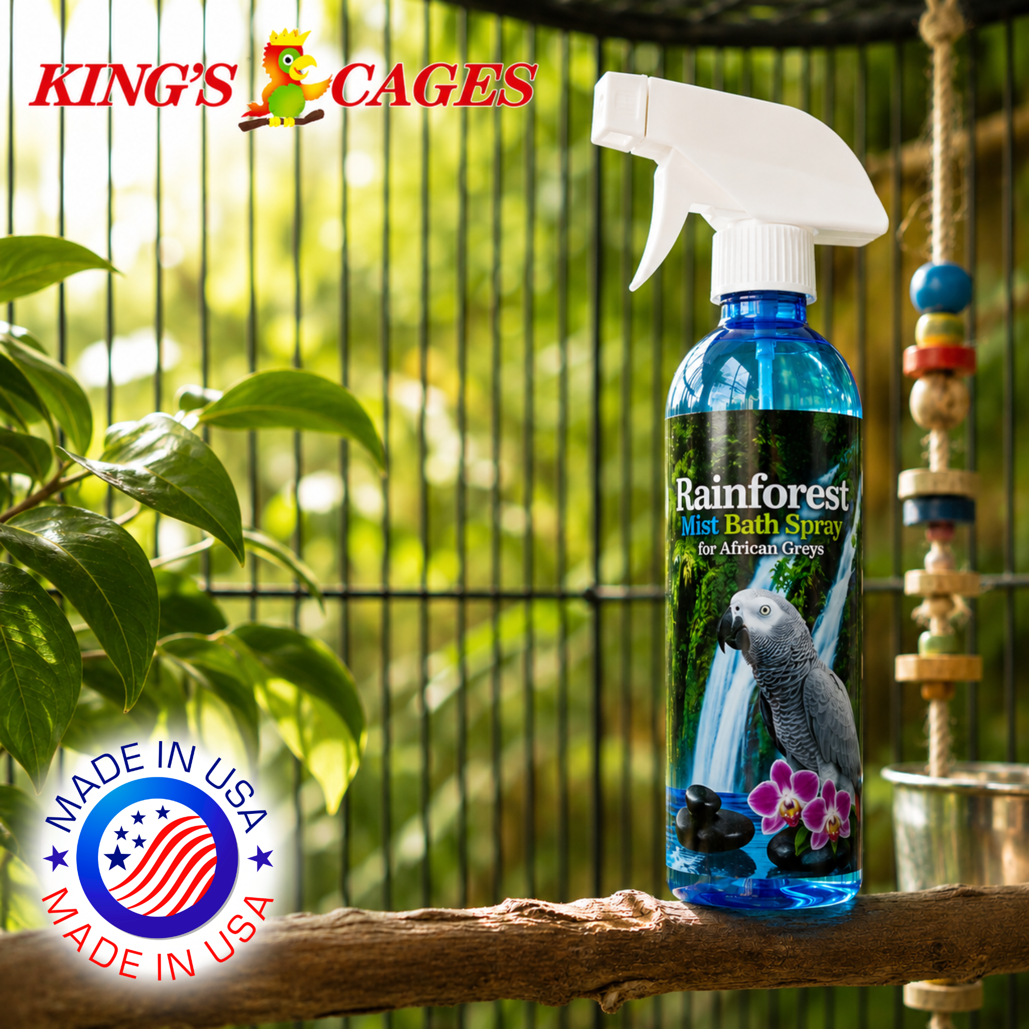 Kings Cages Rainforest Mist 17oz Bath Spray African Greys - Bonka Bird Toys