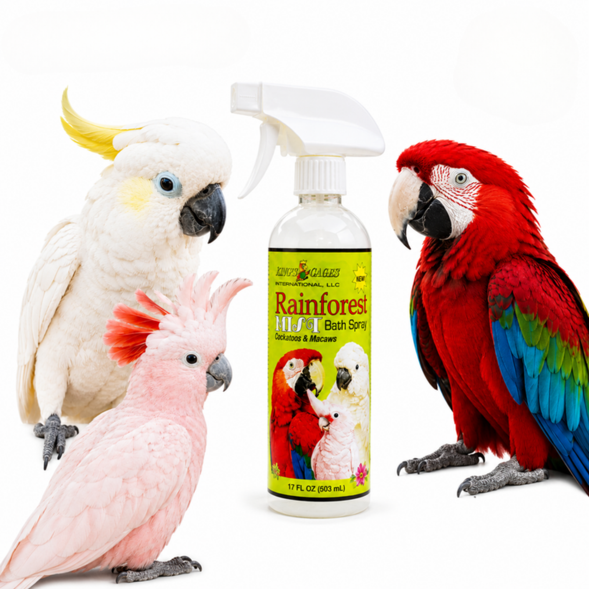Rainforest Mist White 17oz Bath Spray Cockatoos and Macaws - Bonka Bird Toys