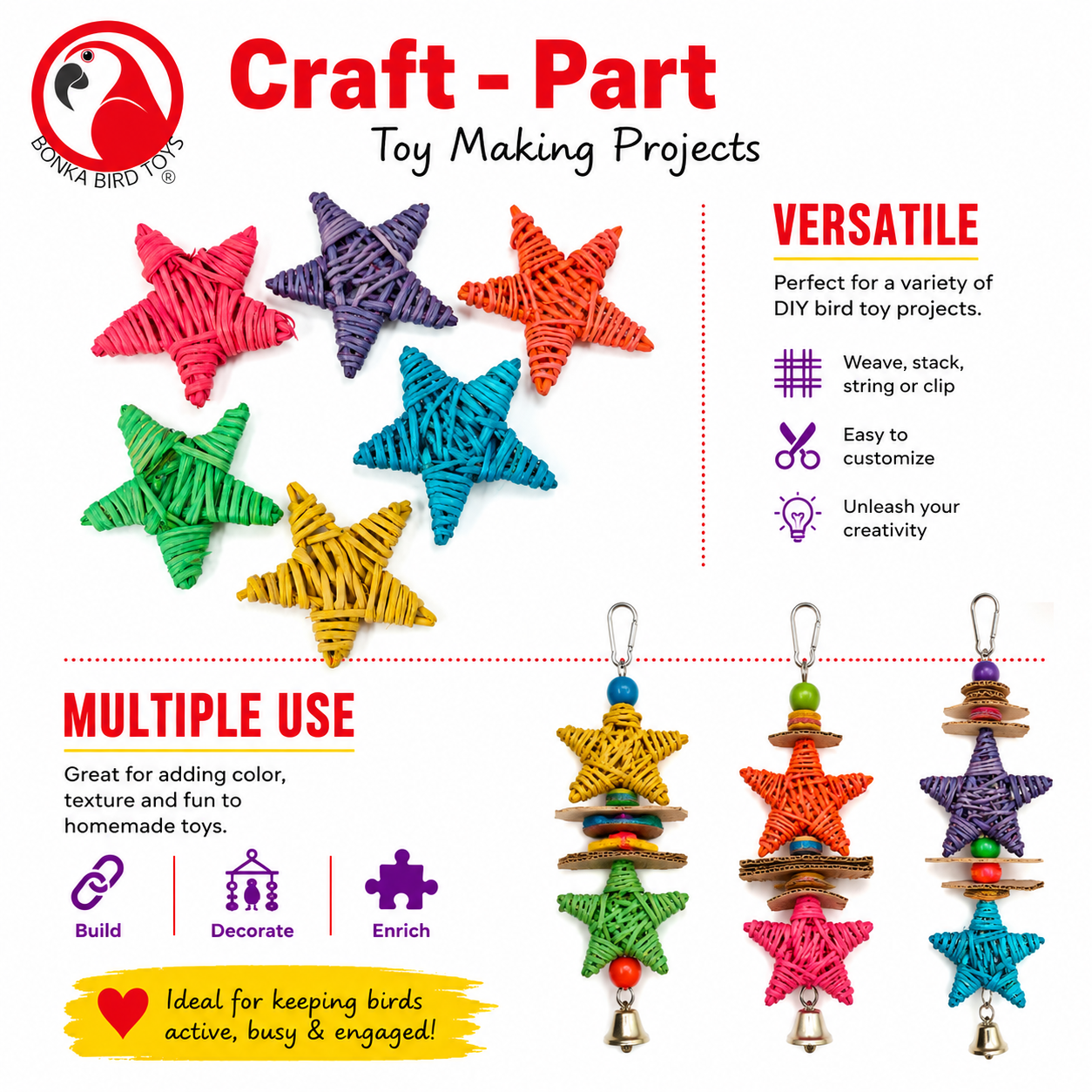 2783 Pk6 Small Color Vine Stars - Bonka Bird Toys