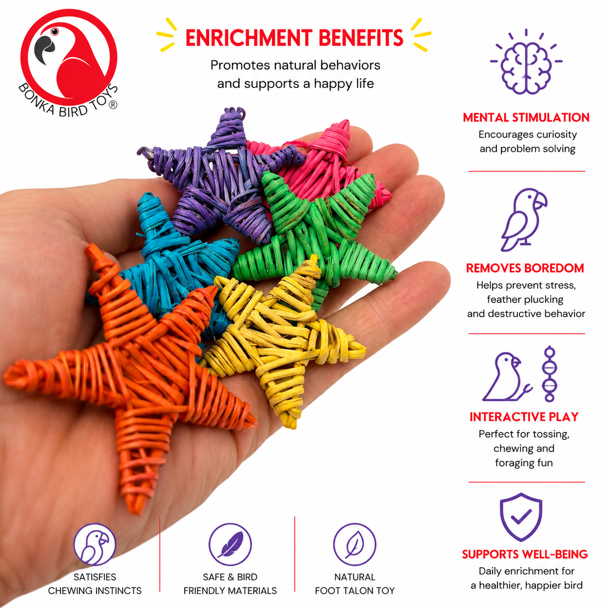 2783 Pk6 Small Color Vine Stars - Bonka Bird Toys