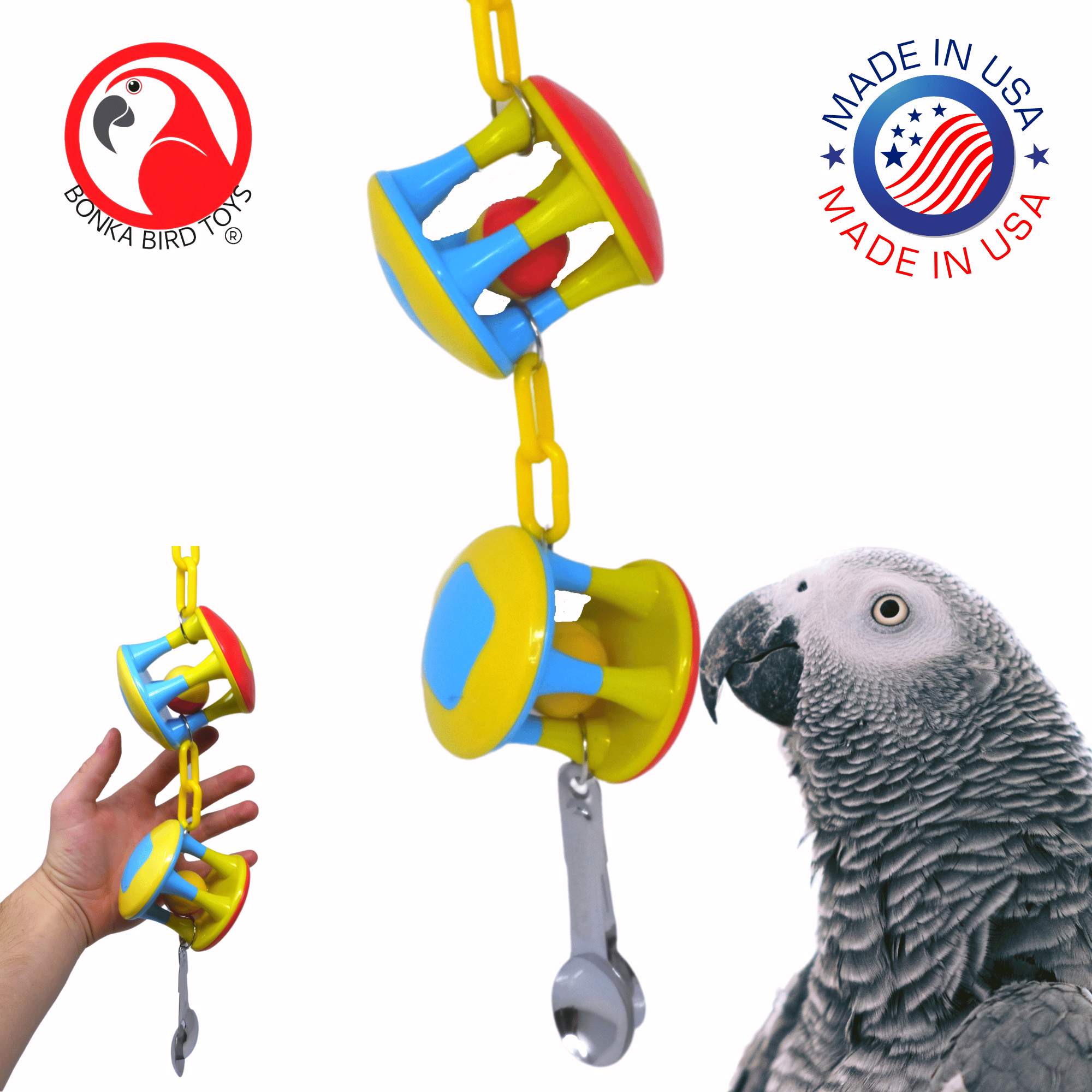 Bonka Bird Toys Spoon Cage Ball Medium Large Puzzle Rattle Toy (2 Styles) - Bonka Bird Toys