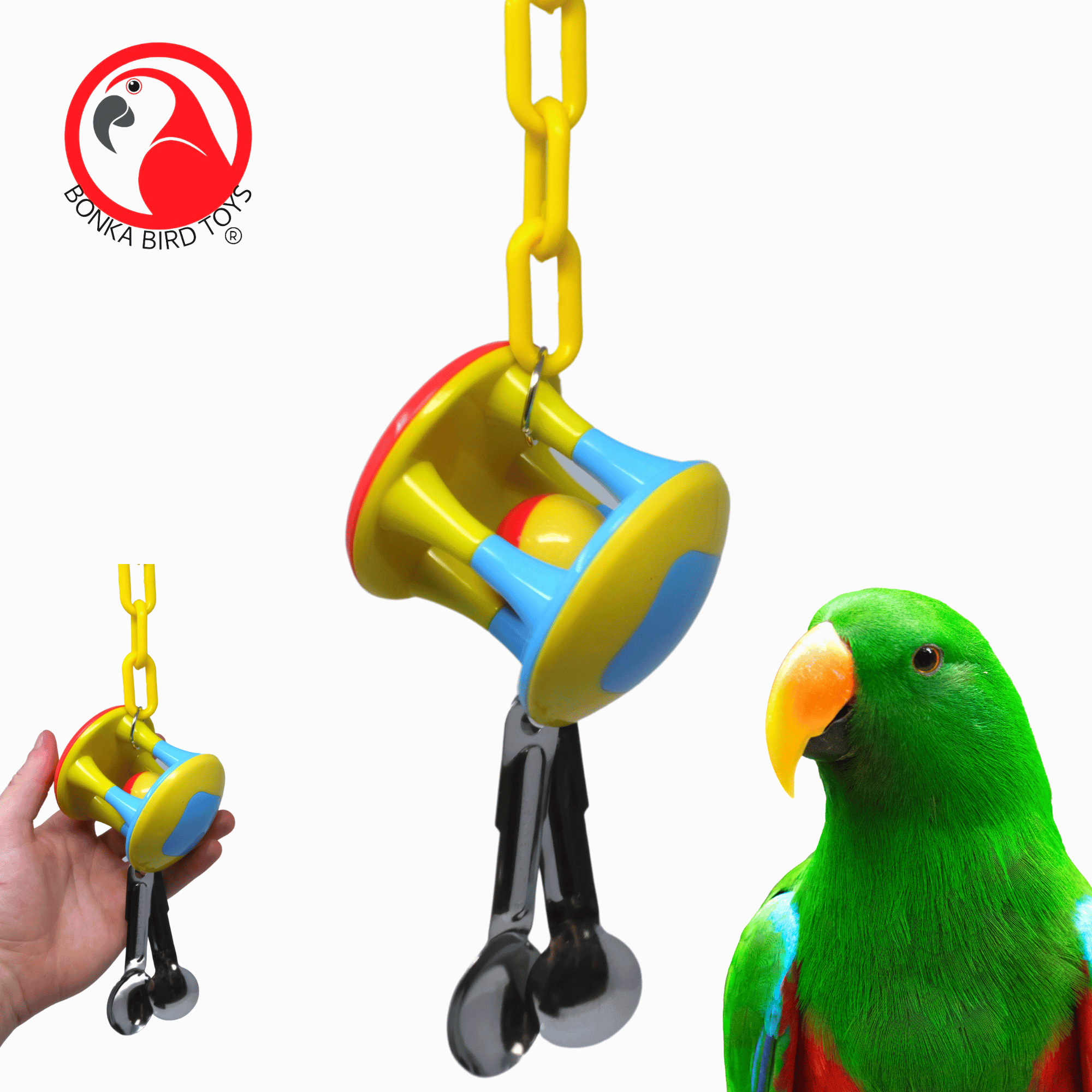 Bonka Bird Toys Spoon Cage Ball Medium Large Puzzle Rattle Toy (2 Styles) - Bonka Bird Toys