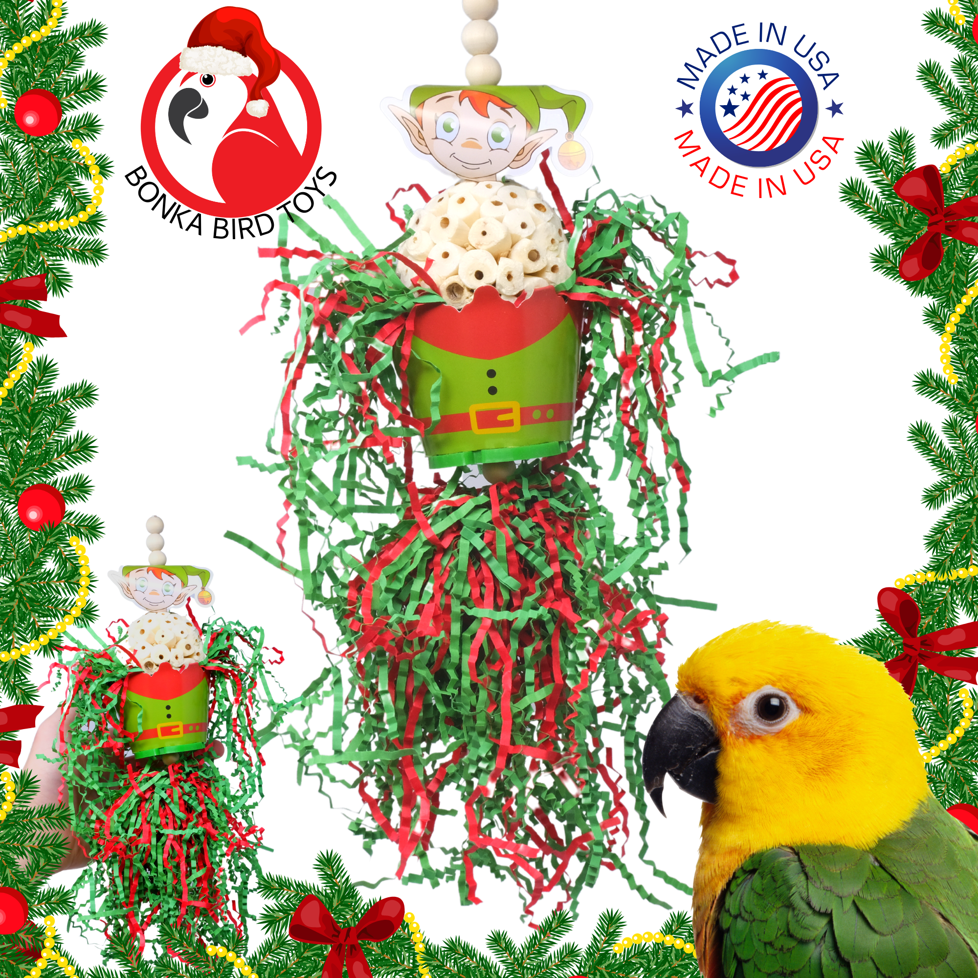 Christmas Elf Santa Snowman Reindeer Natural Sola - Bonka Bird Toys