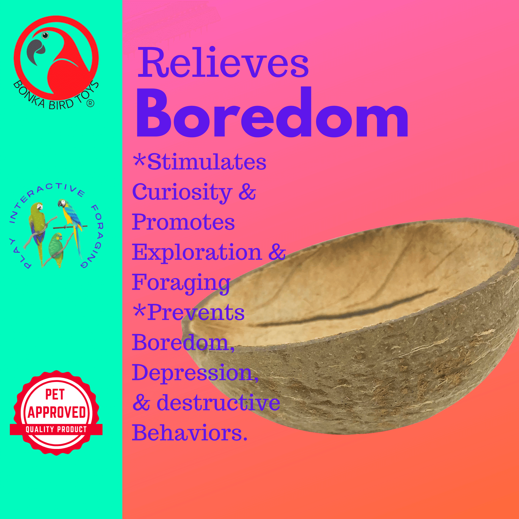 2054 Coconut Cup Flat Base - Bonka Bird Toys