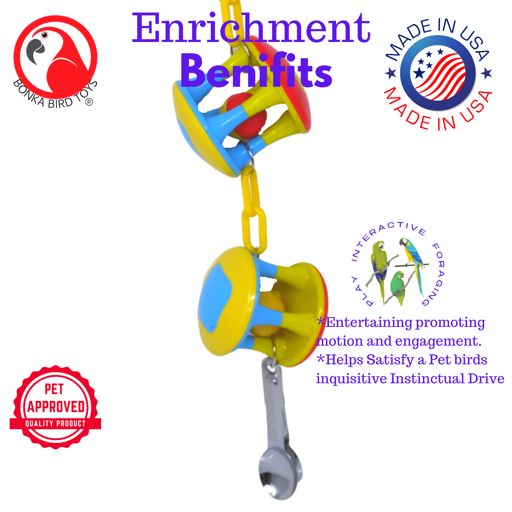 Bonka Bird Toys Spoon Cage Ball Medium Large Puzzle Rattle Toy (2 Styles) - Bonka Bird Toys