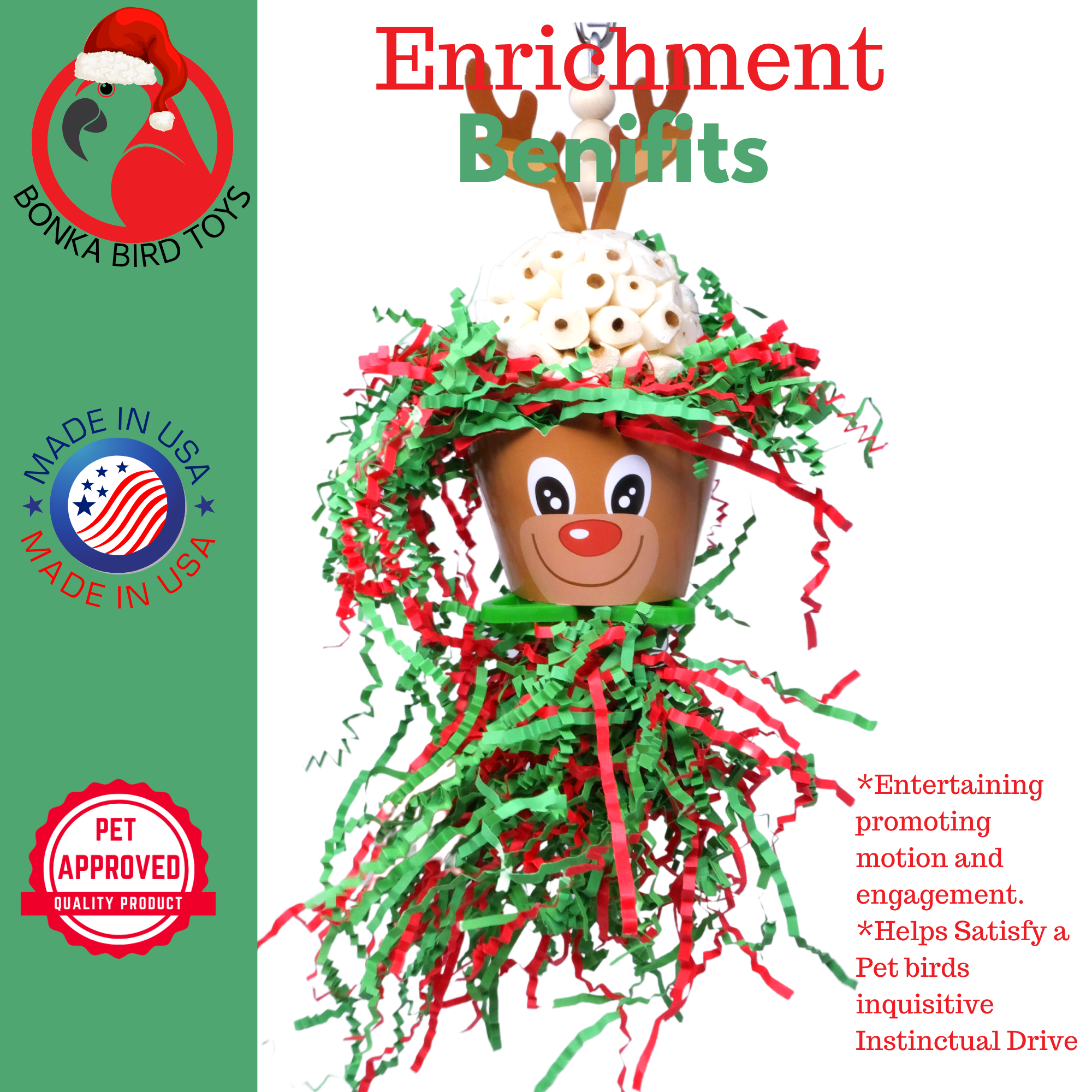 Christmas Elf Santa Snowman Reindeer Natural Sola - Bonka Bird Toys