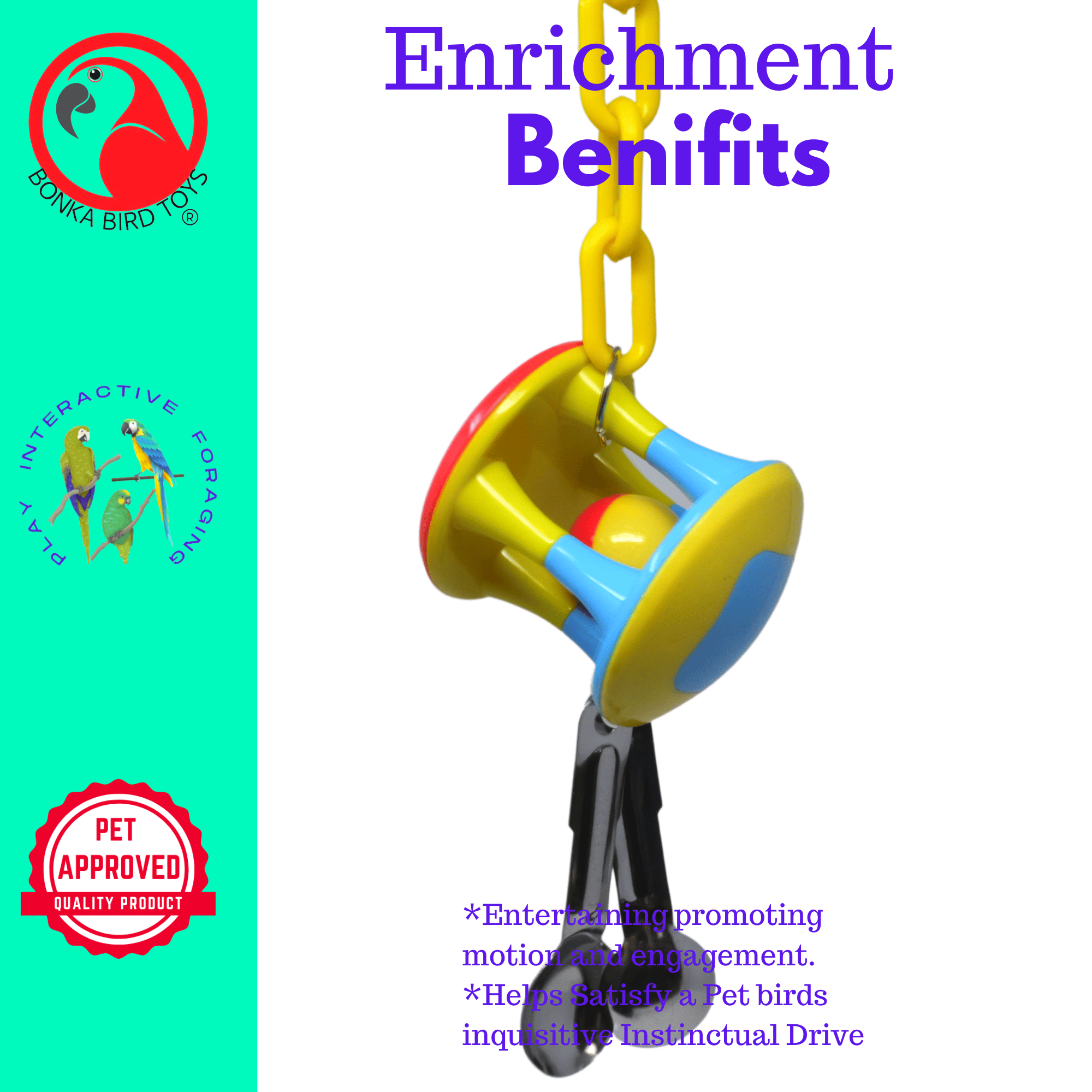 Bonka Bird Toys Spoon Cage Ball Medium Large Puzzle Rattle Toy (2 Styles) - Bonka Bird Toys