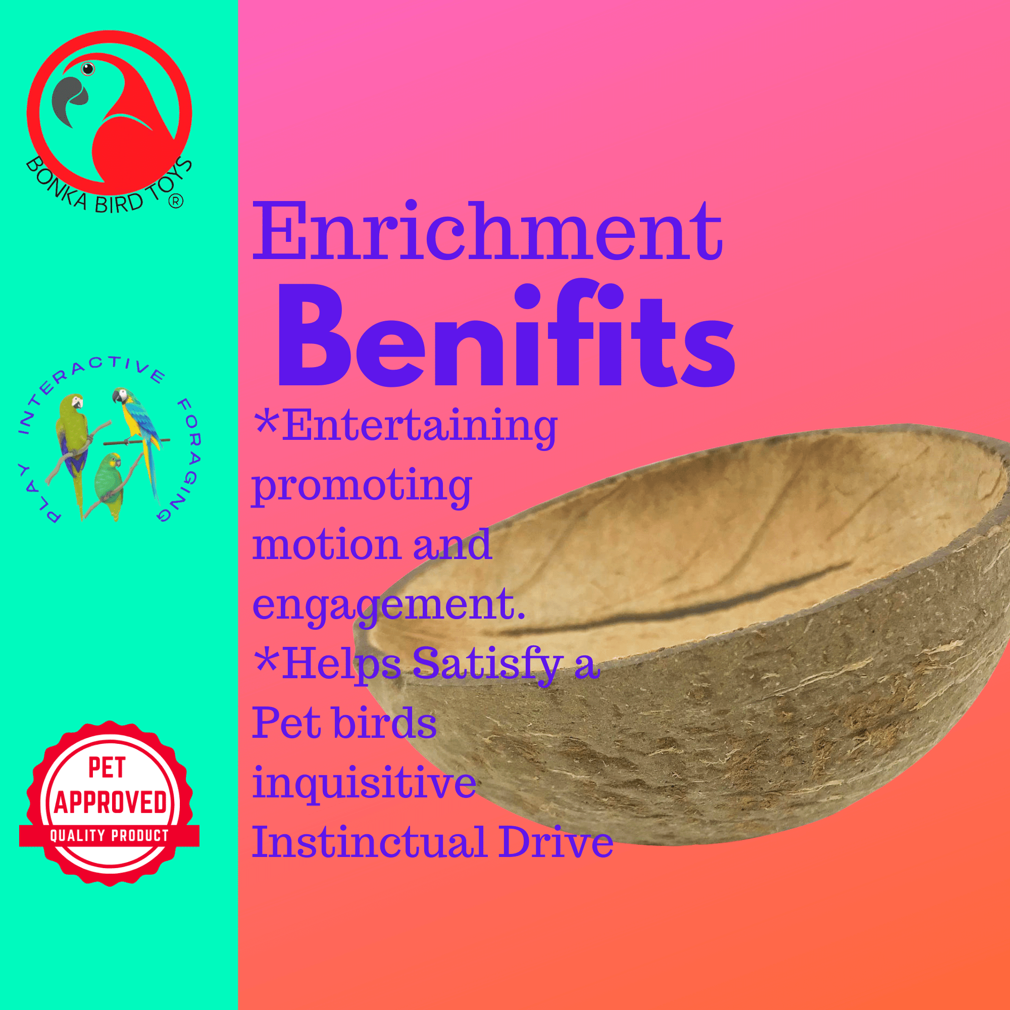 2054 Coconut Cup Flat Base - Bonka Bird Toys