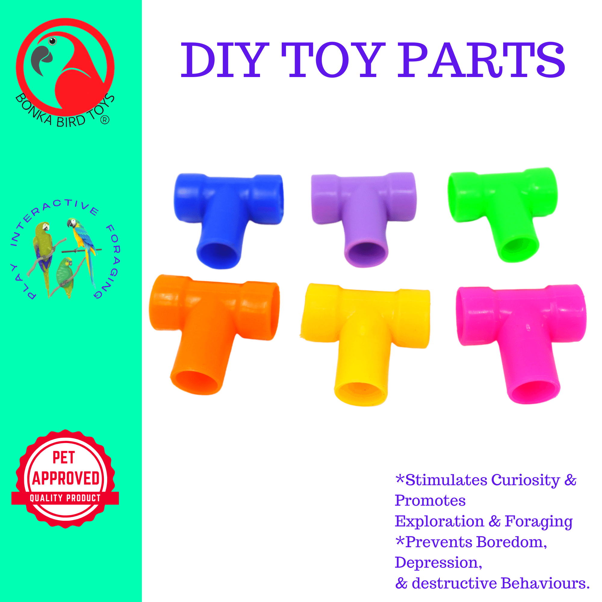 3808 Pk6 Plastic T-Pipe Tube - Bonka Bird Toys