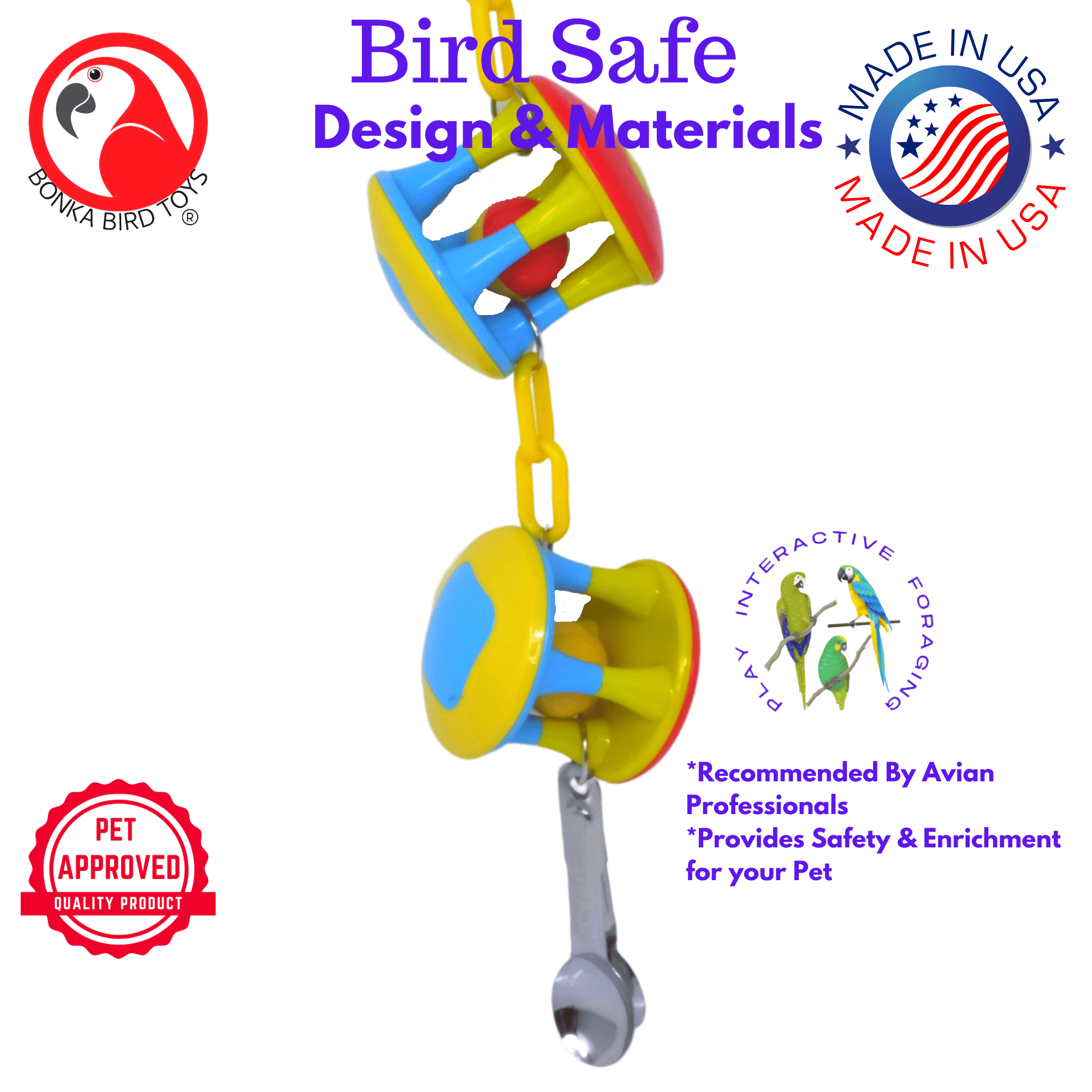 Bonka Bird Toys Spoon Cage Ball Medium Large Puzzle Rattle Toy (2 Styles) - Bonka Bird Toys