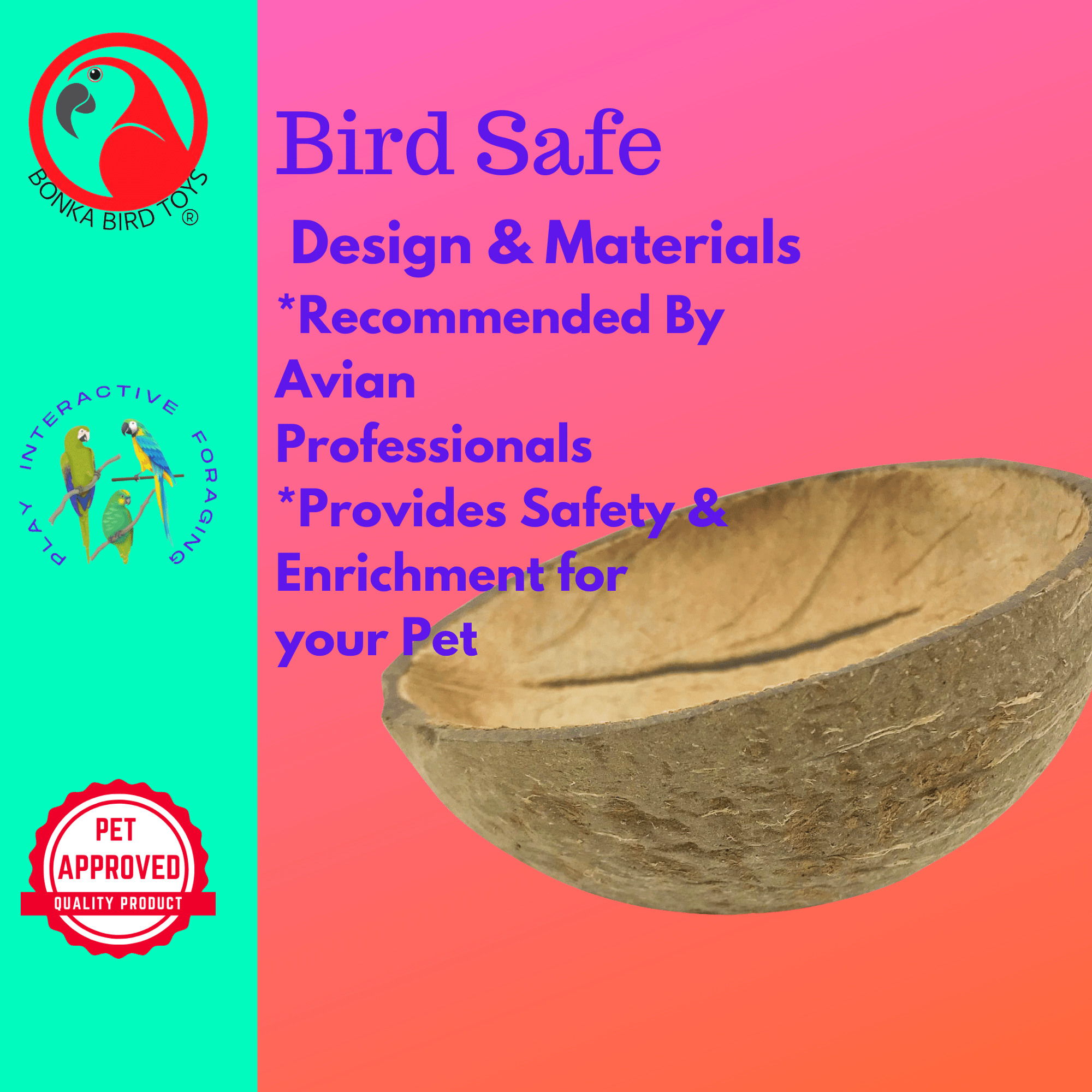 2054 Coconut Cup Flat Base - Bonka Bird Toys