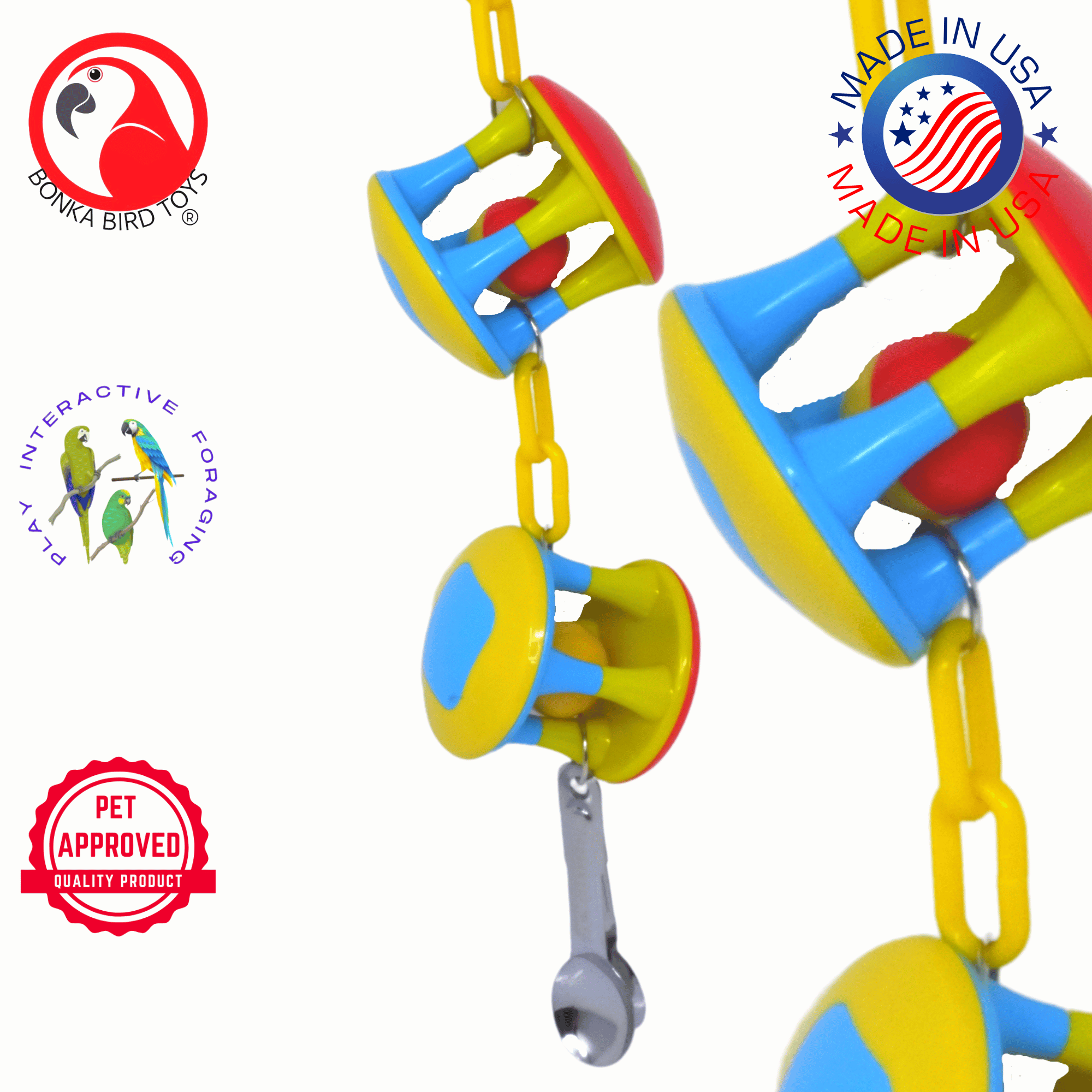 Bonka Bird Toys Spoon Cage Ball Medium Large Puzzle Rattle Toy (2 Styles) - Bonka Bird Toys