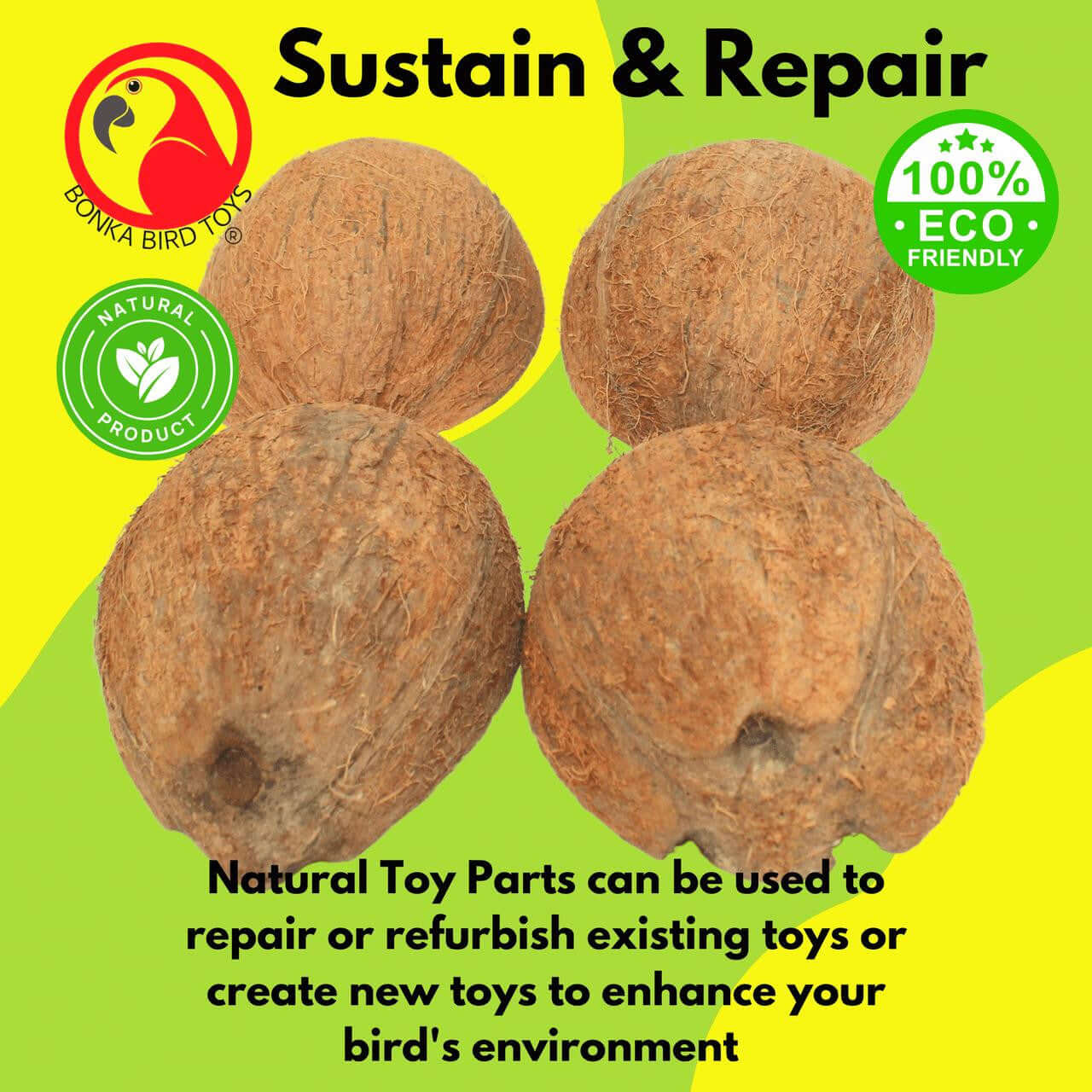 3275 Pk4 Half Shell Coconuts with Fiber - Bonka Bird Toys