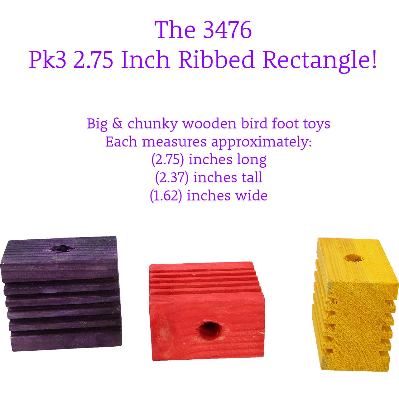 3476 Pk3 Ribbed Rectangle 2.25 Inch - Bonka Bird Toys