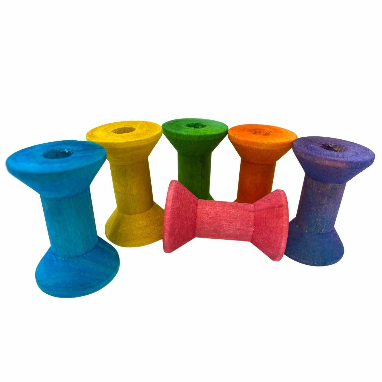 3708 Pk6 Large Colored Wood Bobbin - Bonka Bird Toys