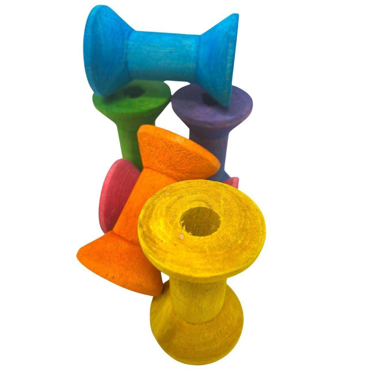 3708 Pk6 Large Colored Wood Bobbin - Bonka Bird Toys