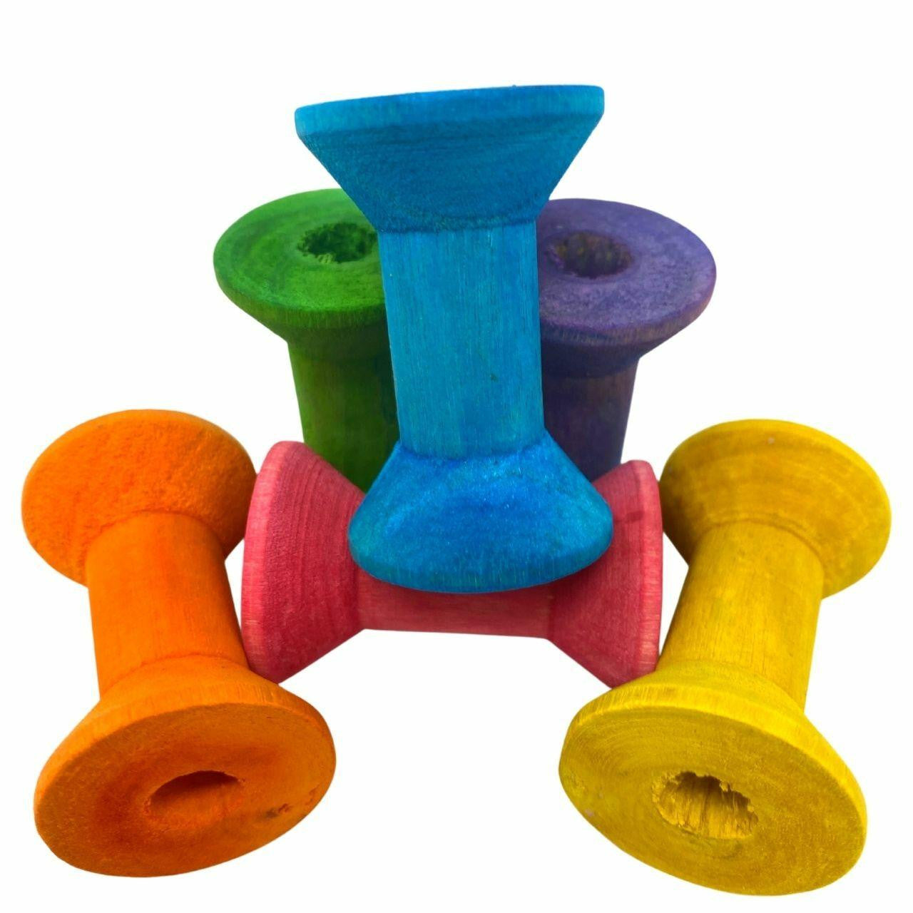 3708 Pk6 Large Colored Wood Bobbin - Bonka Bird Toys