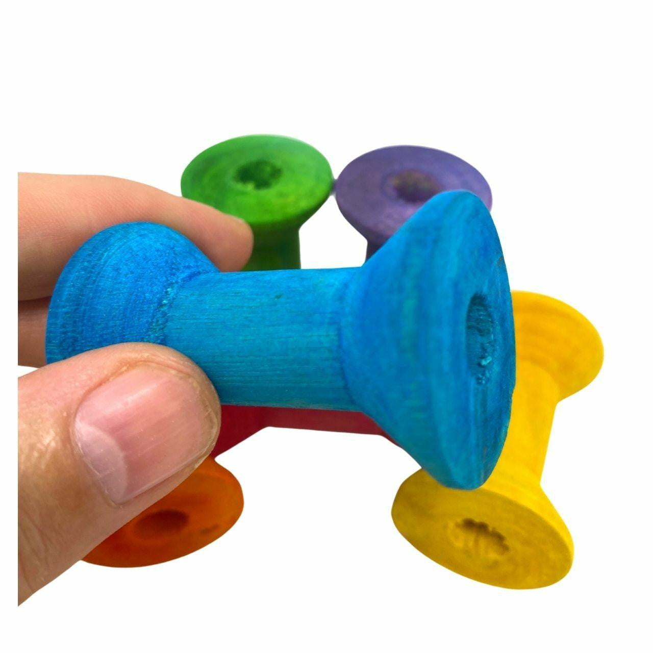 3708 Pk6 Large Colored Wood Bobbin - Bonka Bird Toys