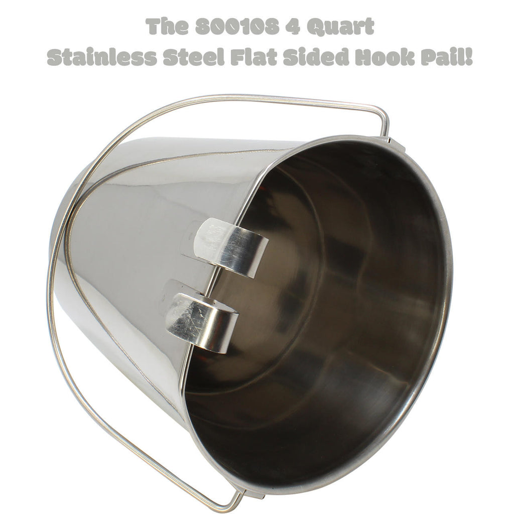 800108 4 Quart Stainless Steel Flat Sided Hook Pail - Bonka Bird Toys