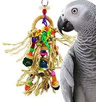 A small preening bird toy from Bonka Bird Toys with colorful elements, for engaging birds like African greys.