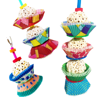 Colorful Sola bird toys featuring various cupcake designs, perfect for entertaining pet birds - best Sola bird toys.