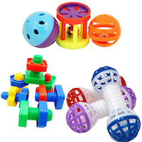 Colorful bird foot toys and activity items, showcasing the best selling bird foot toys for pet birds.