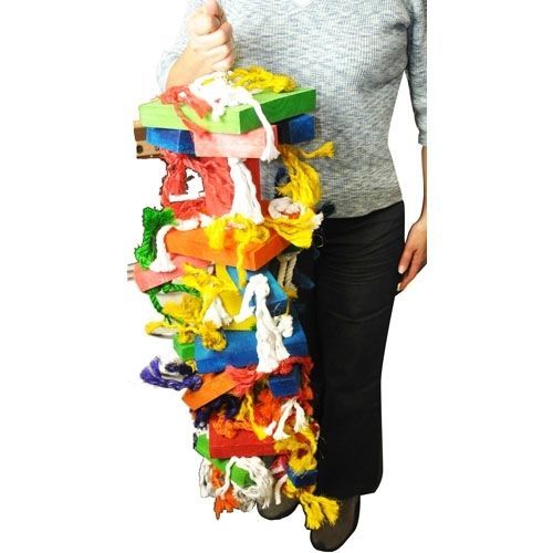 Colorful multi-textured parrot toy, ideal for entertainment, showcasing the best toys for Cockatoos.